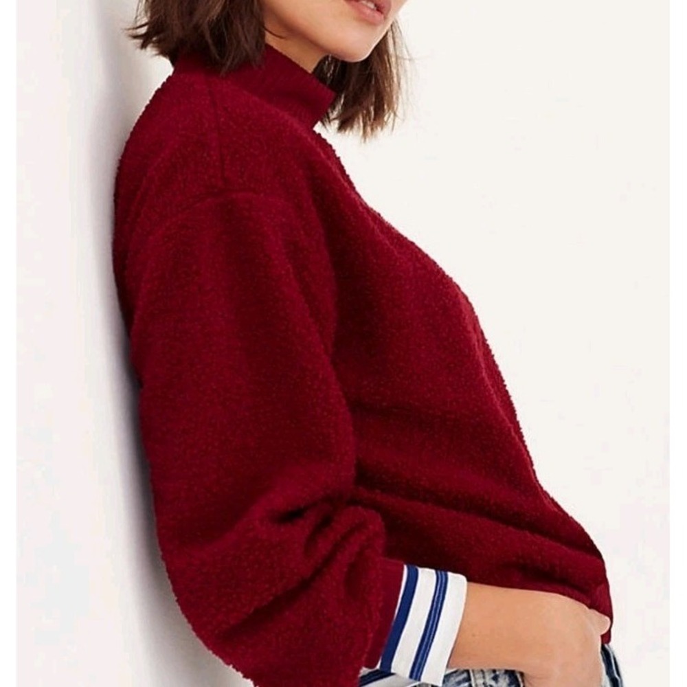 Porridge‎ Anthropologie Burgundy Faux Shearling Mock Neck Pullover Sweater M